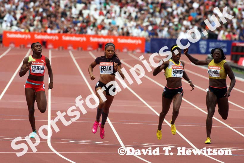 Allyson Felix wins the 200 metres,  2013 IAAF Diamond League, Sainsbury's Anniversary Games, Queen Elizabeth Olympic Park, London.